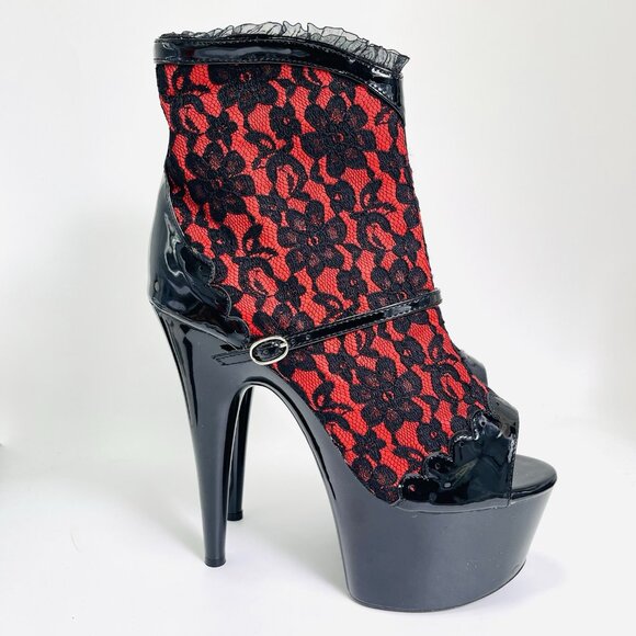 Ellie Shoes Camila Platform Lace Ankle Boot Black Faux Leather Size 10 - Picture 5 of 7